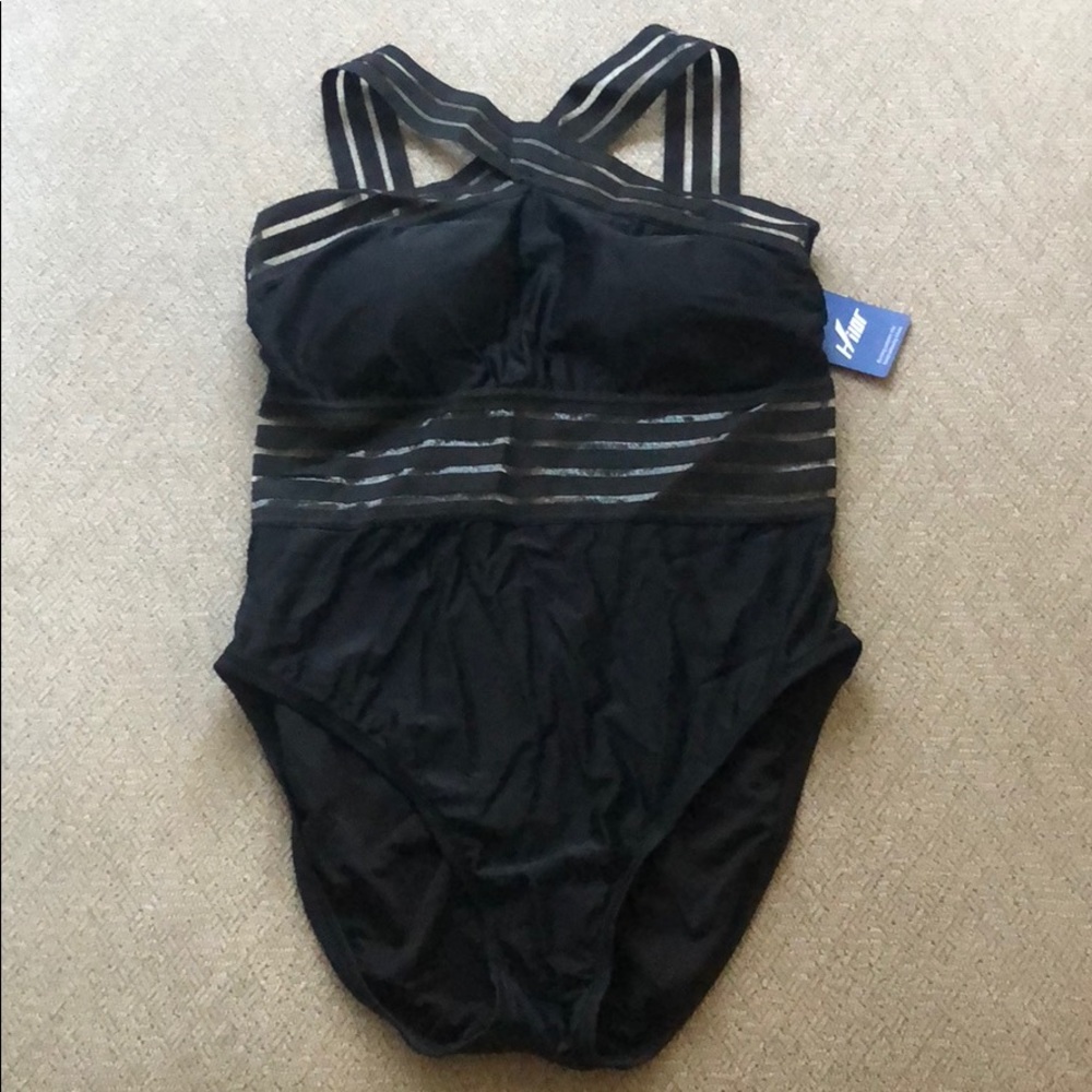 Black one-piece swimsuit